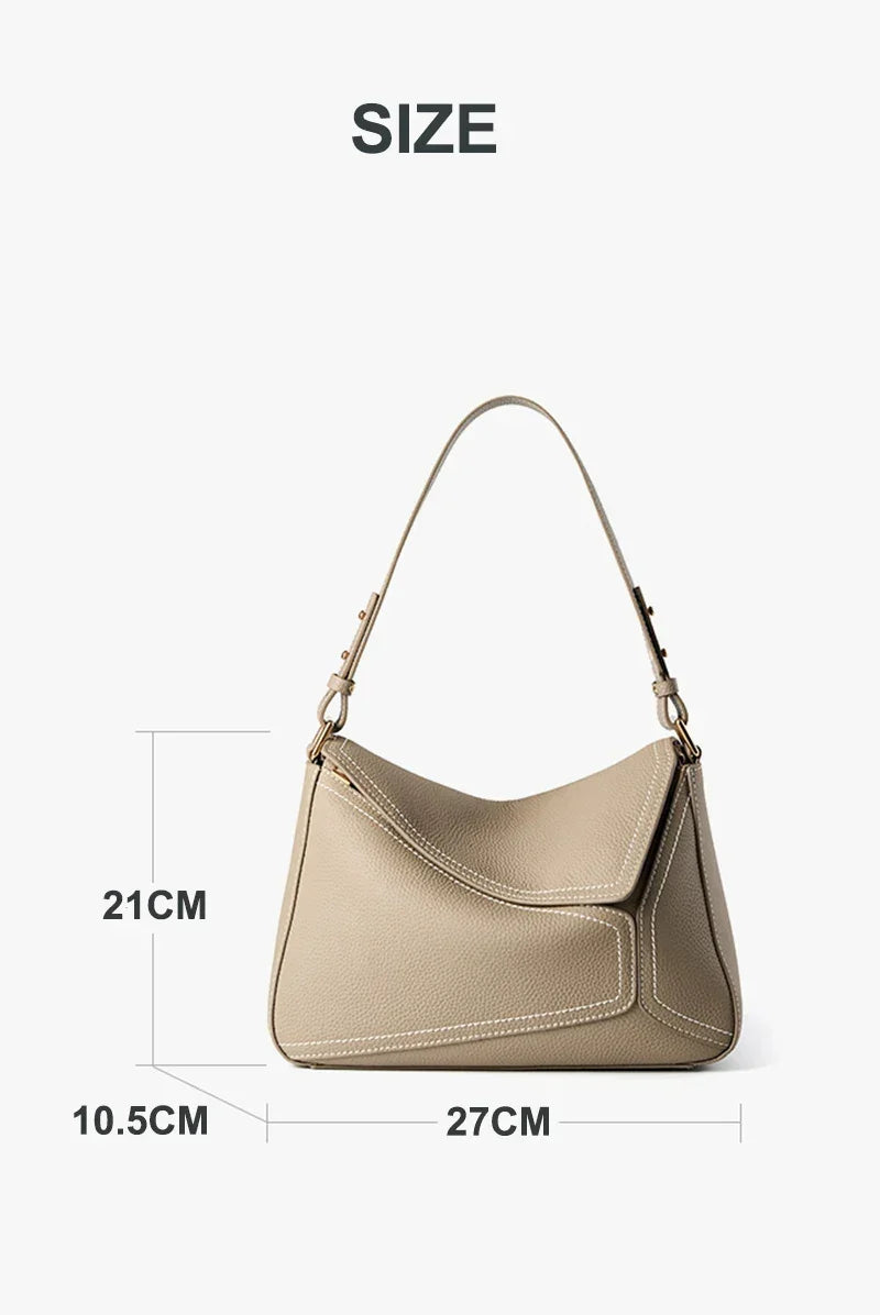 Women Genuine Leather Pillow Shoulder Bag – Geometric Design – Coffee, Khaki, Brown