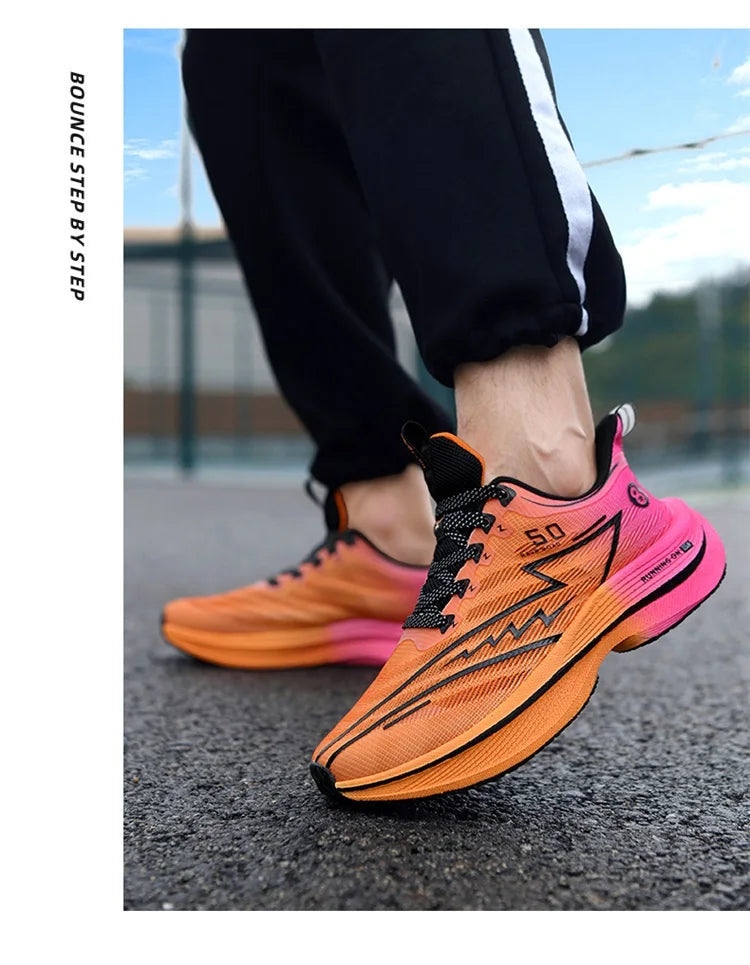 New Men's Carbon Plate Running Shoes Soft Cushion Shock Absorbing Sports Shoes Unisex Sneakers Light Anti-Slip Training Shoes