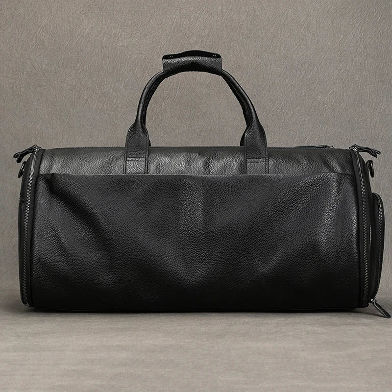 Crazy Horse Leather Folding Suit Bag Man Business Travel Bag With Shoe Pocket Clothes Cover Luggage Duffel Bag Man Bag For Suits