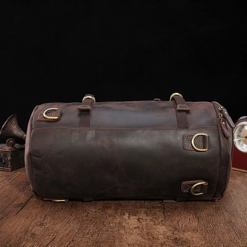 Luufan Unique Design Leather Backpack For Men Vintage Crazy Horse Leather Bucket Daypack Large Male Travel Bag Male Backpacks