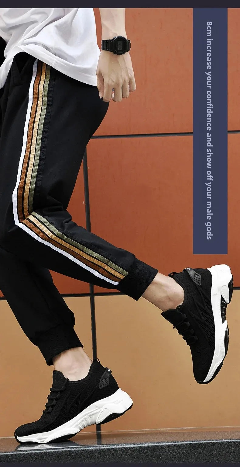 Invisible Heightening 8CM Men's Running Shoes Low Heel Soft Bottom Casual Sports Shoes Breathable Mesh Inner Lining EVA Insole
