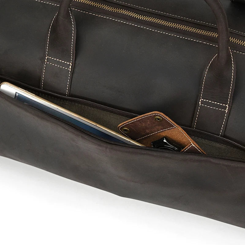 Crazy Horse Leather Folding Suit Bag Man Business Travel Bag With Shoe Pocket Clothes Cover Luggage Duffel Bag Man Bag For Suits