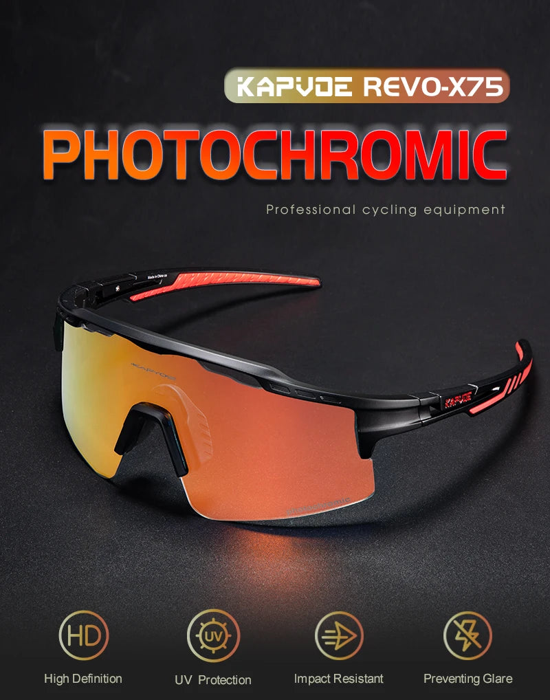 KAPVOE Photochromic Cycling Glasses Outdoor Sports Sunglasses for Man Bicycle Eyewear MTB Cycling Women Road Bike UV400 Goggles