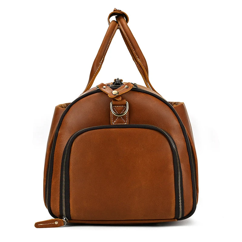 Crazy Horse Leather Folding Suit Bag Man Business Travel Bag With Shoe Pocket Clothes Cover Luggage Duffel Bag Man Bag For Suits