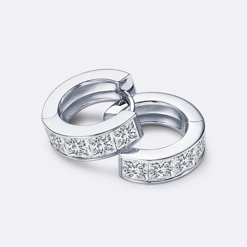 Lnngy 3.2CTTW Princess Cut Moissanite Earring for Women Certified 925 Sterling Silver Hoop Earrings Fashion Versatile Jewelry