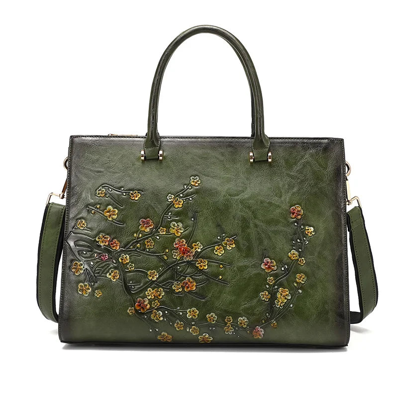 MOTAORA Vintage Embossed Women Shoulder Bag Leather Top-handle Bags Ladies Large Capacity Messenger Bags Floral Female Tote Bag