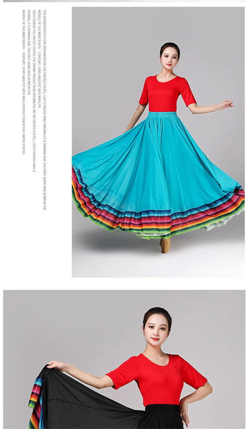 Streetwear Elegant Dance Performance Skirt Women Chiffon Skirts Rainbow-edge Elastic-Waist 720-Degrees Square Danc Maxi Skirts
