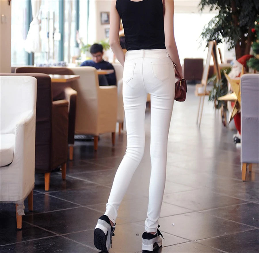 High Waist Pencil Jeans Women's Casual Skinny White Denim Pants New Korean Big Size 34 Stretch Vaqueros Leggings Kot Pantolon