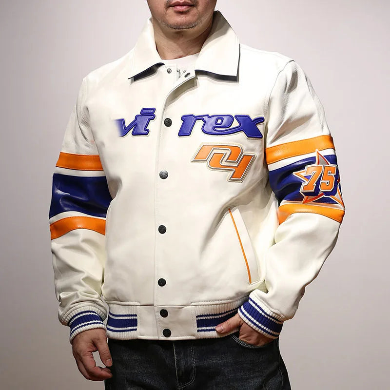 Men's Genuine Leather White Jacket Top Quality Sheepskin Large Size USA Force Flight Warm Coat
