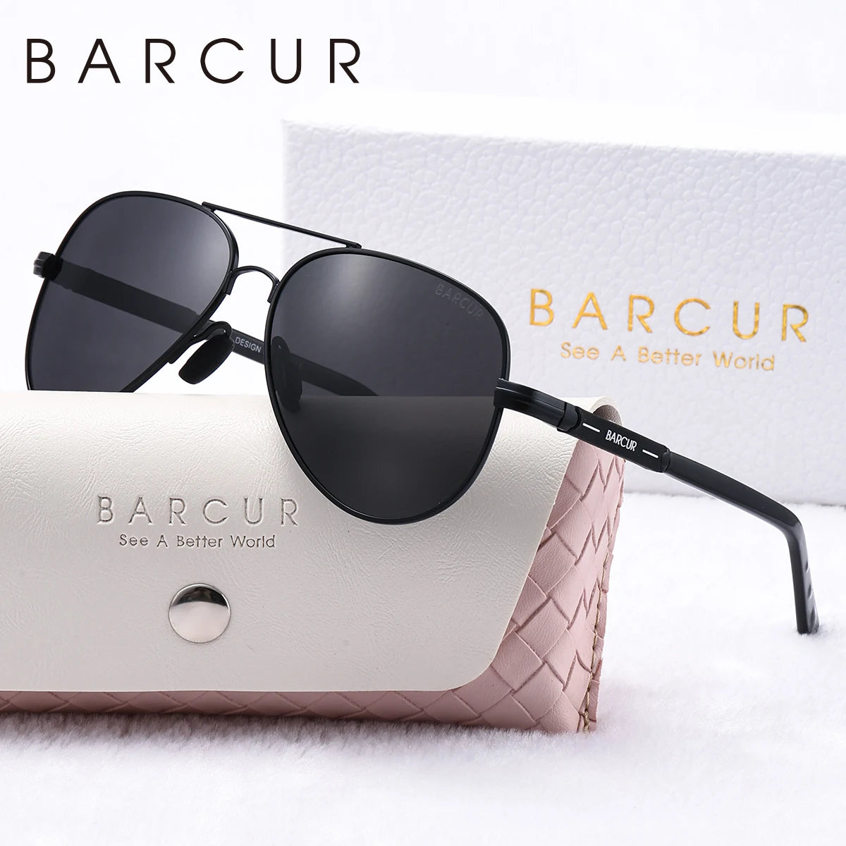 BARCUR Oversize Cool Fashion Polarized Sunglasses Double Beam Design Metal Elliptical Frame Women Sun Glasses Apparel Accessory