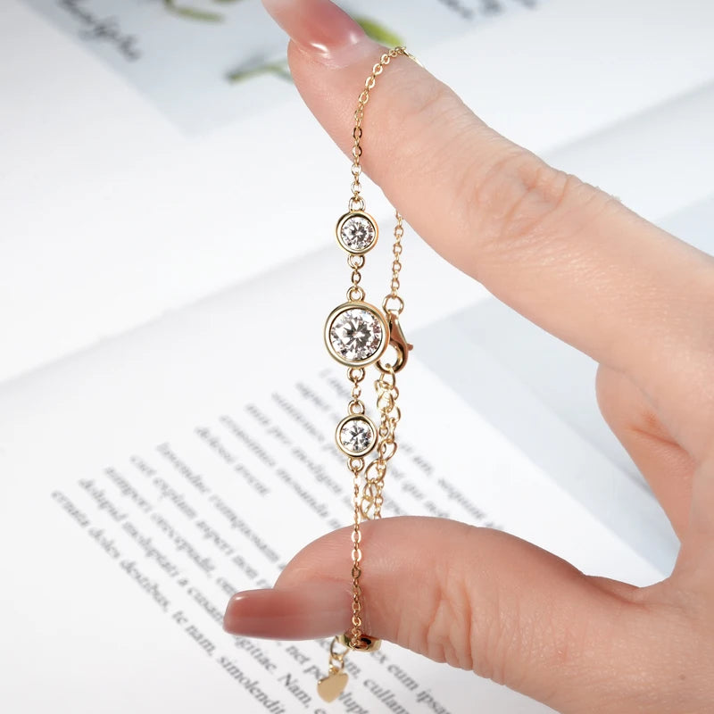 Anizw 2024 New 18k Gold Plated Bracelet 925 Silver Chain 2mm D Color Bezel Moissanite Bracelets Fashion Women's Jewelry Gifts
