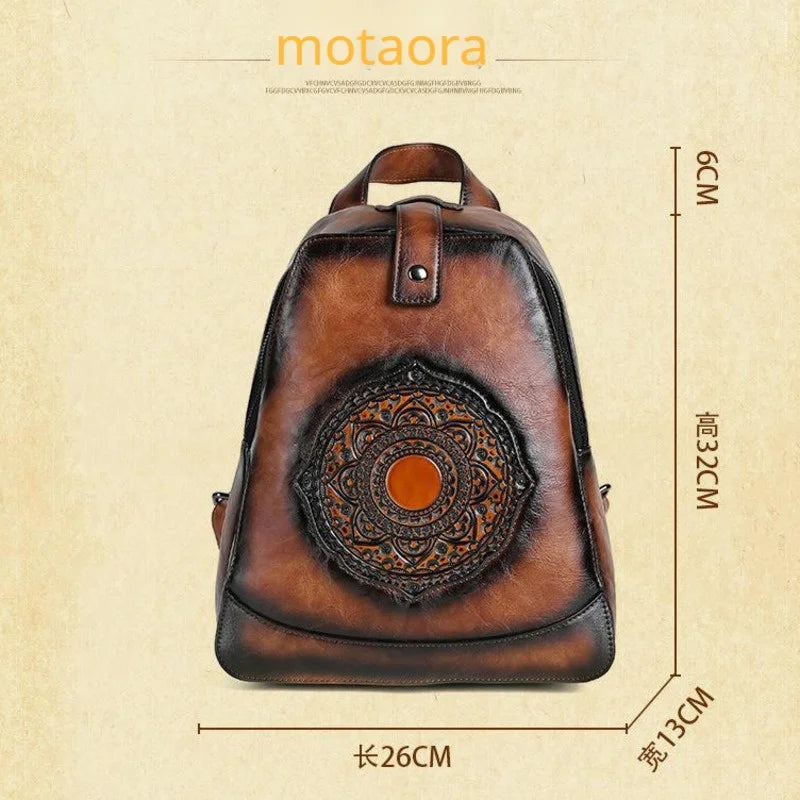 MOTAORA Vintage Large Capacity Backpack For School Teenagers Girls Women Leather Bag 2025 New Totem Embossed Travel Backpacks