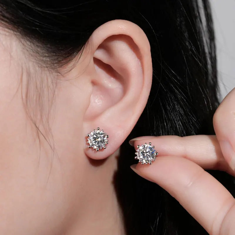 Lnngy Single 2.0ct Moissanite Stud Ear Women 925 Sterling Silver Fashion Earrings For Wedding Engagement Elegant Jewelry Gift