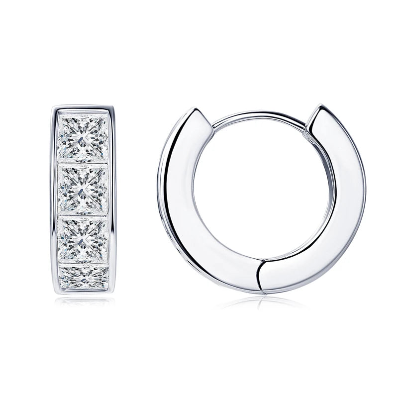 Lnngy 3.2CTTW Princess Cut Moissanite Earring for Women Certified 925 Sterling Silver Hoop Earrings Fashion Versatile Jewelry