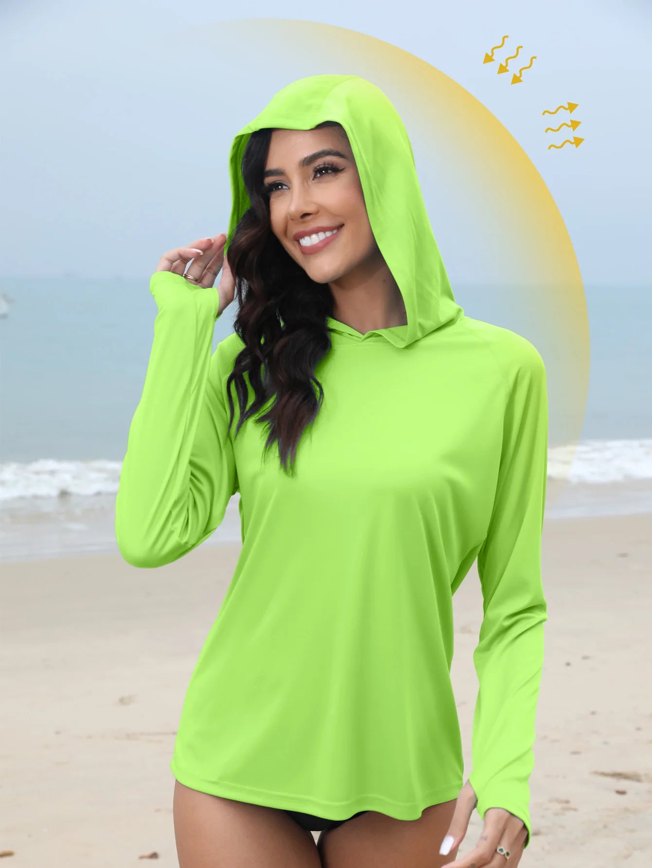 Women's Sunscreen Hoodie with Thumb Buckle and Hidden Ponytail Hole, Outdoor Running Fitness Sports, Leisure Sunscreen T-shirt