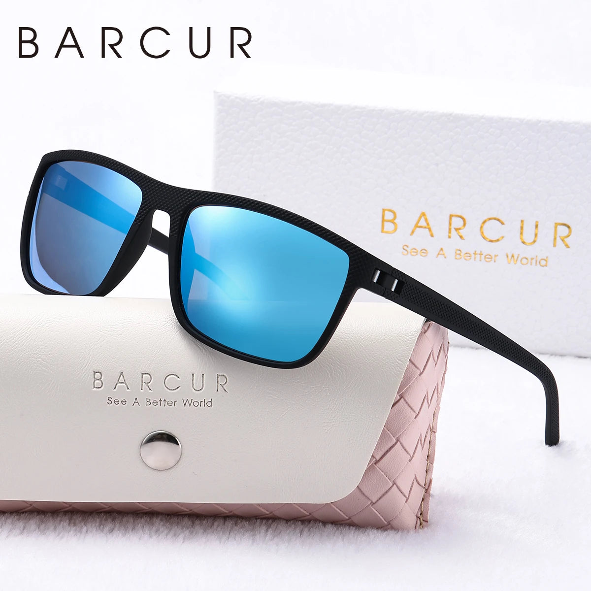 BARCUR Brand Original White Pink Polarized Sunglasses Light Weight Comfort Square PC Eyewear Sports UVA&B Women Sun Glasses