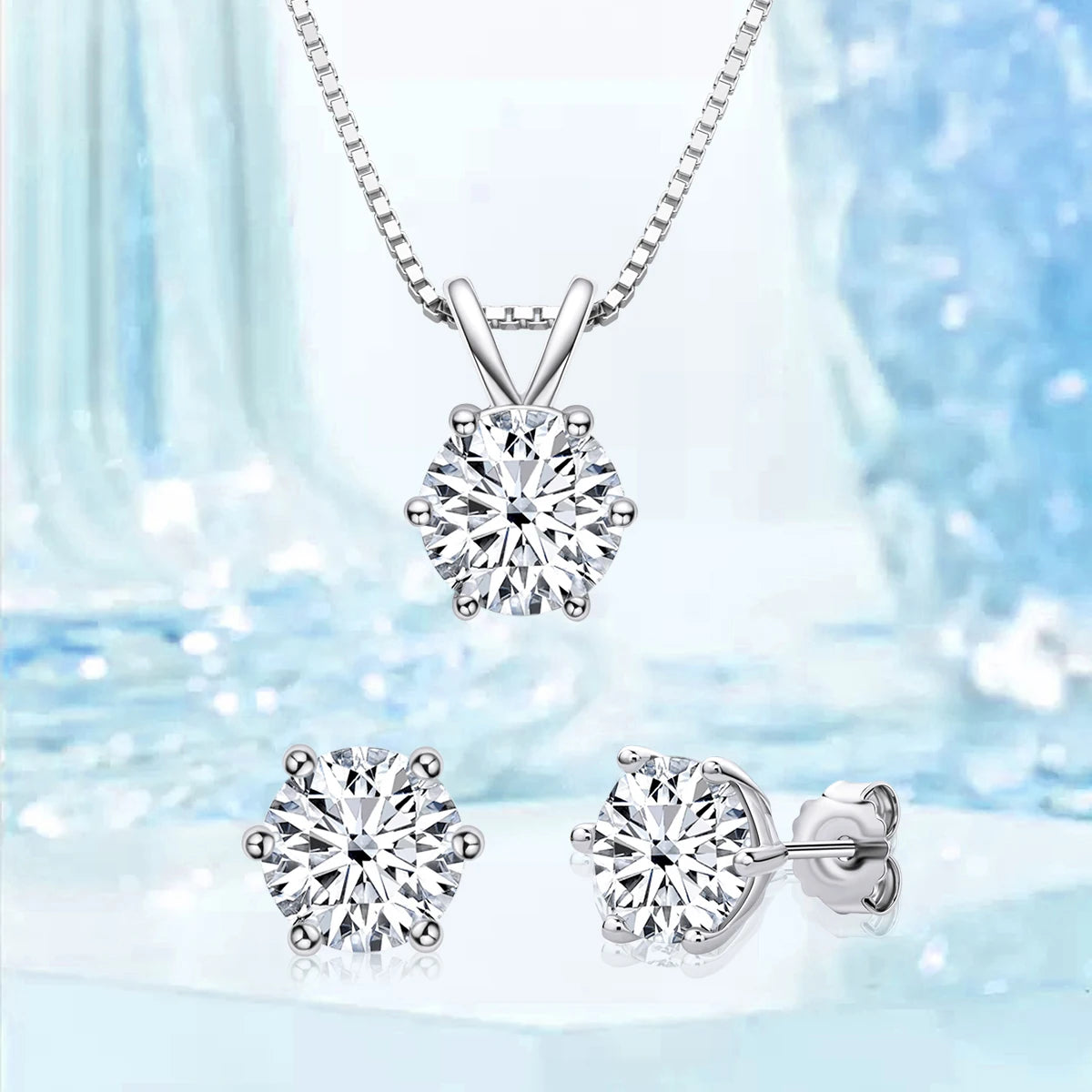 Lnngy 6.5mm 1CT Moissanite Earrings Pendant Necklace Original 925 Sterling Silver Earring For Valentine's Day Jewelry Set Gift
