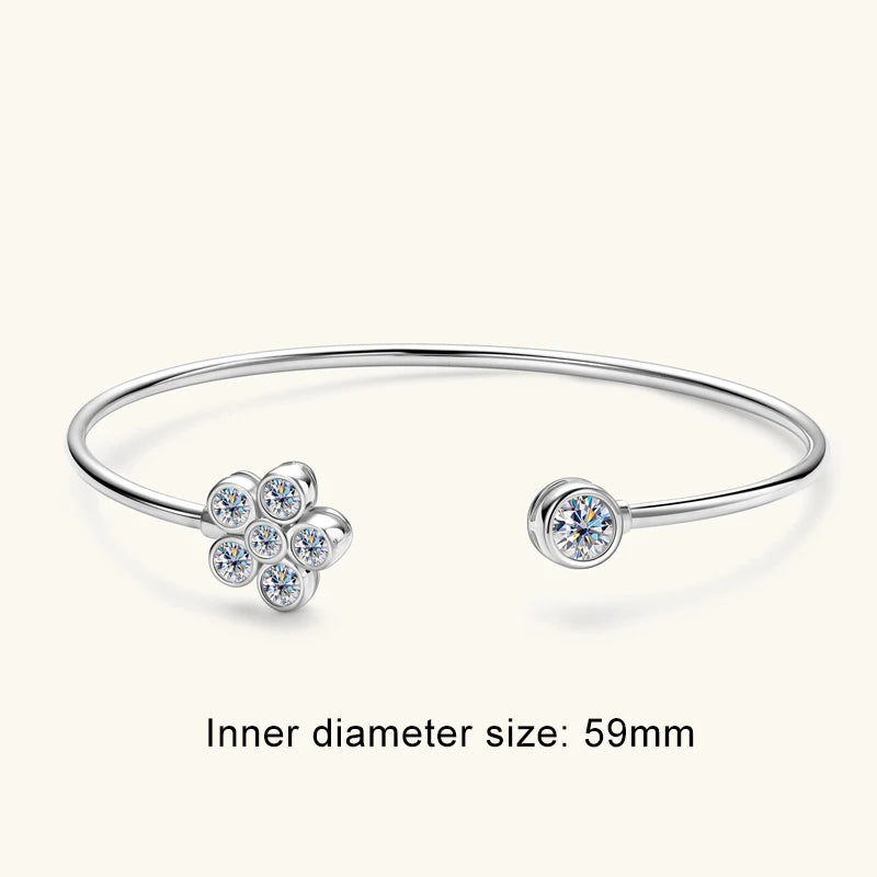Lnngy Sparkling Moissanite Bracelets For Women Girl Original and Pure 925 Sterling Silver Cuff Bracelet Open Wrist Jewelry Gift