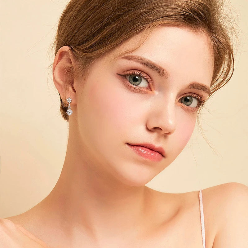 Lnngy Moissanite Flower Earrings For Women 925 Sterling Silver Round Cut Moissanita Dangle Earring Wedding Party Jewelry Gift