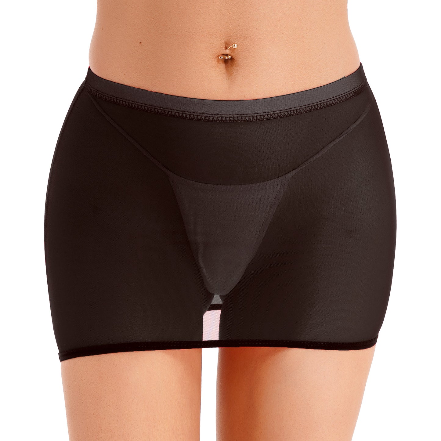 Women Sexy Night Club Pencil Skirts Solid Low Rise Stretchy Transparent Temptation Mini Micro Skirt Tight Package Hip Underskirt