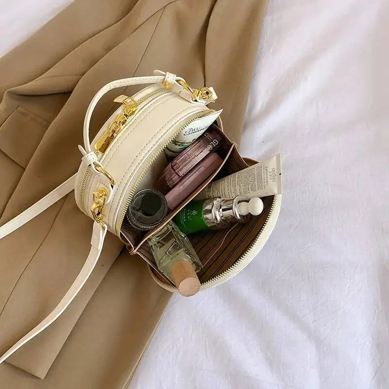 MOTAORA Small Round Women's Shoulder Bag Handmade Leather Embroidered Floral Purse for Teenage Girls Crossbody Bags