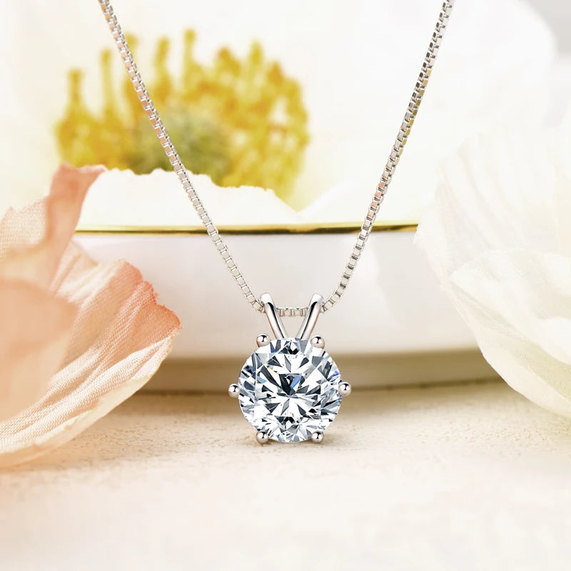 IOGOU Luxury 3.0 Carat Moissanite Pendant Necklaces for Women Real 925 Silver 1ct 2ct Diamond Necklace Engagement Jewelry Gifts