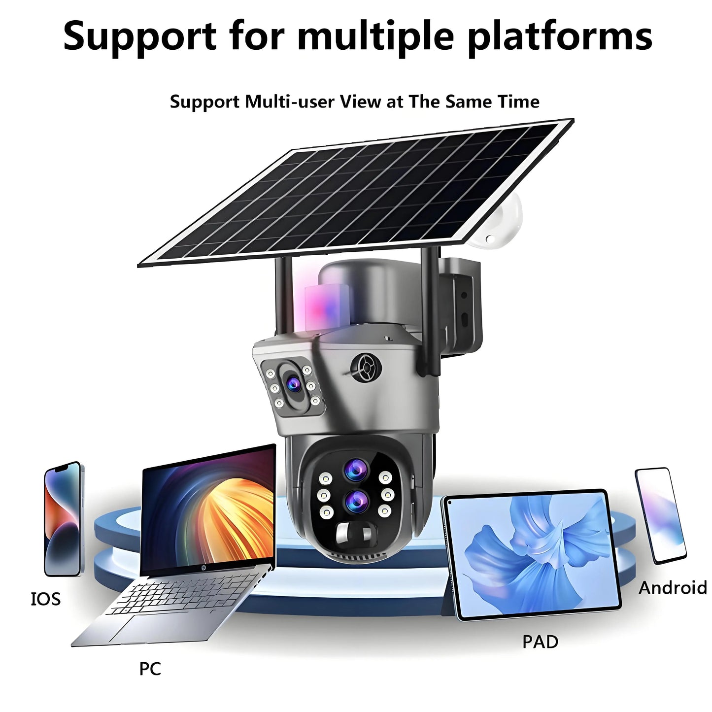 Solar Outdoor Surveillance Camera 4G Sim 6K 12MP Three Lens 10 Digital Zoom Wireless Cctv PTZ IP66 Security Solar Panel Cameras
