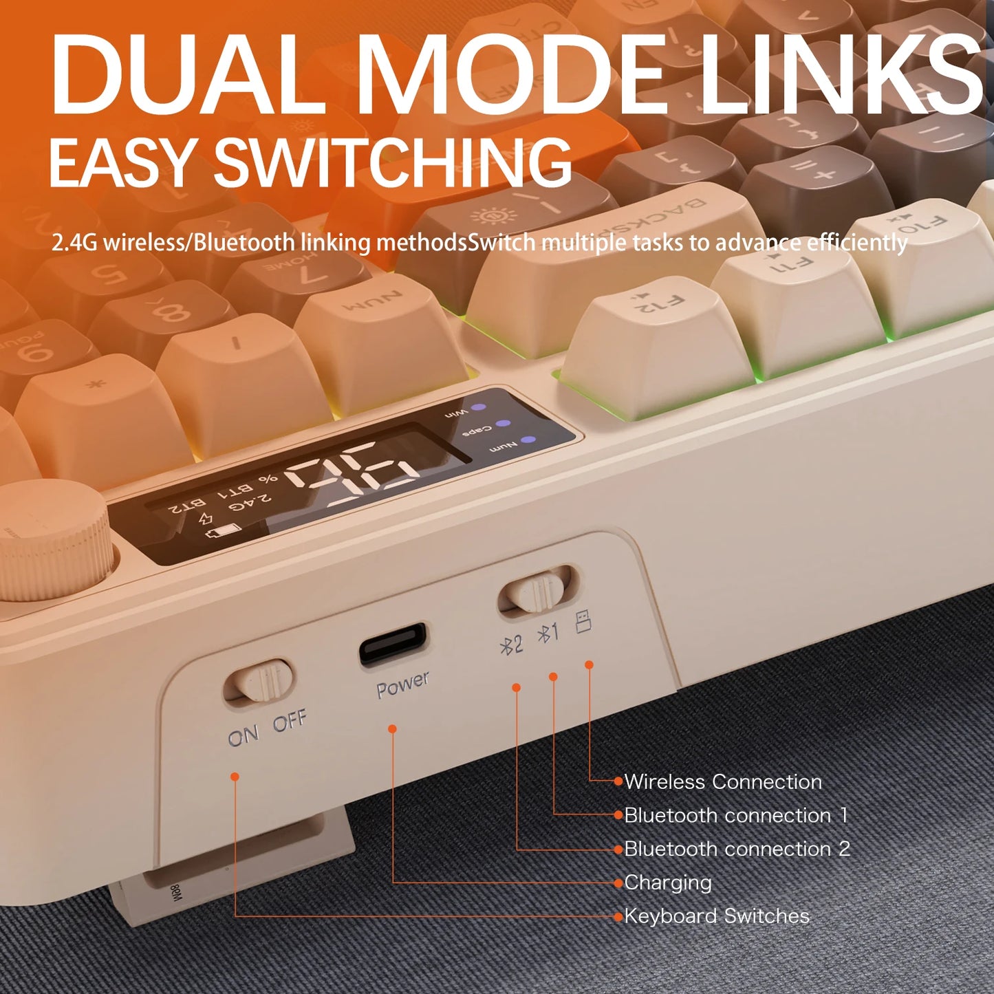 M96 Screen Wireless Keyboard Mouse Kit with Media Knob,ZIYOULANG Bluetooth Keyboard Mouse Combos,Multi-Device Connection,PBT Cap
