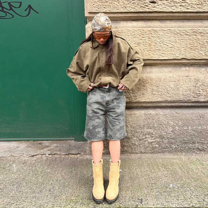 Street Women's Suede Bomber Jacket Fashion Lapel Zipper Full Sleeve Female Coats 2025 Spring Lady Casual Commute Vintage Outwear