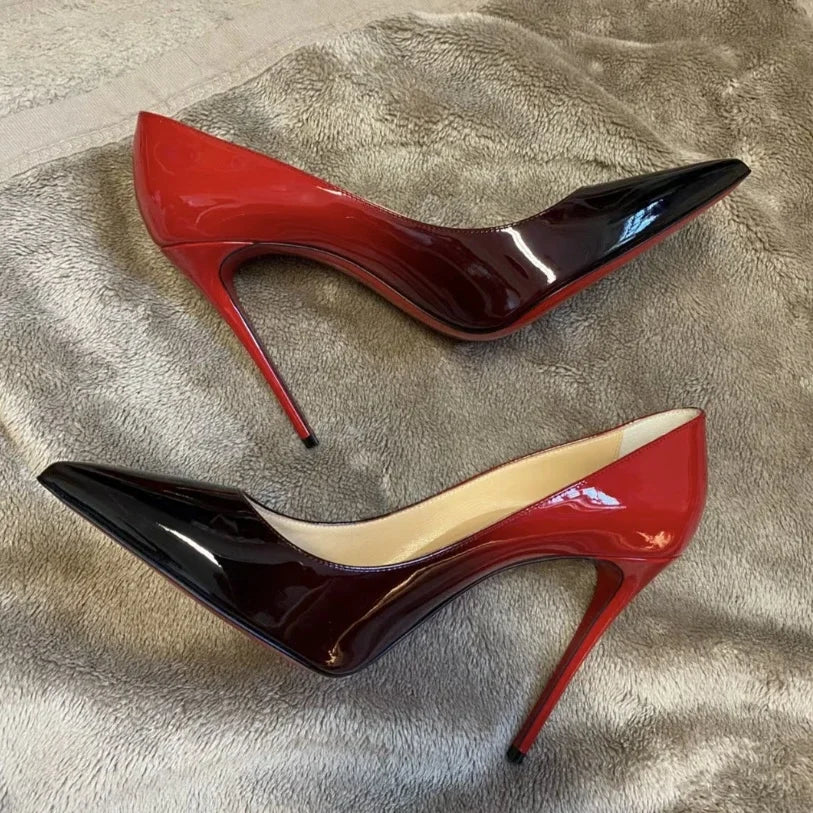 New Gradient Red Bottom Large Heels Sexy Leopard Pattern Pointed Professional Women's Shoes Black Graduation Single Shoes