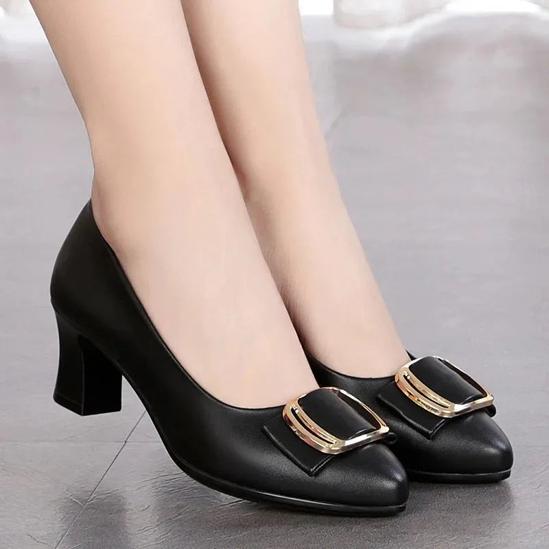women fashion plus size black leather spring office career high heel shoes lady casual comfort work pumps zapatos de mujer z20
