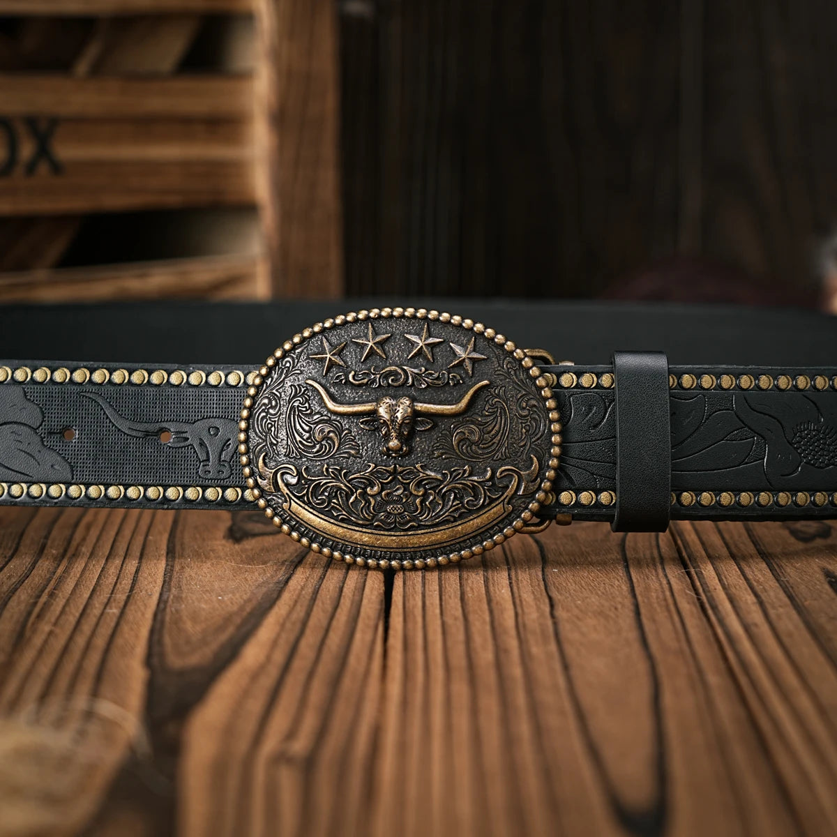 Men & Women-Western-Cowboy-PU Leather-Belts - Vintage Belt Floral Engraved Buckle Belt for Jeans
