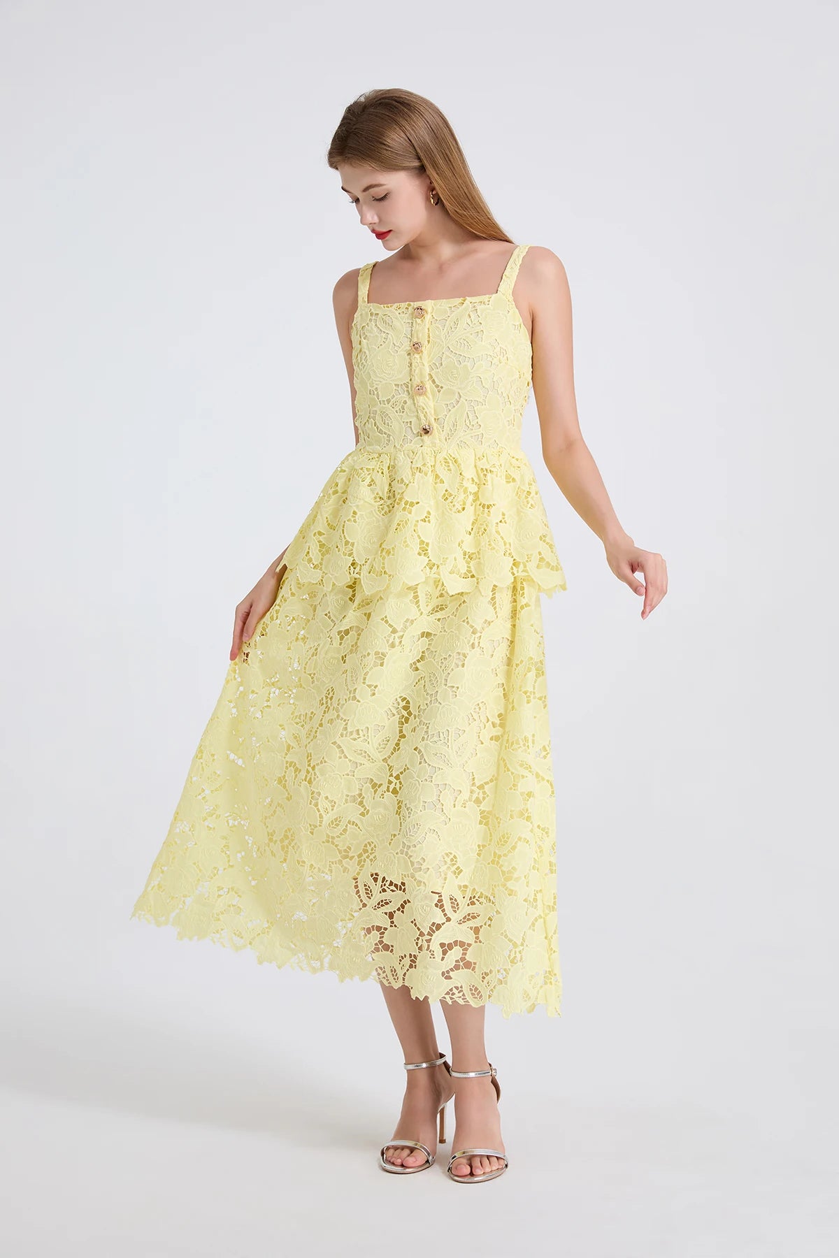 Women's Dress New Flower Embroidery Square Collar Long Dresses for Summer 2025 Backless Sleeveless Midi Dresses Party Dresses