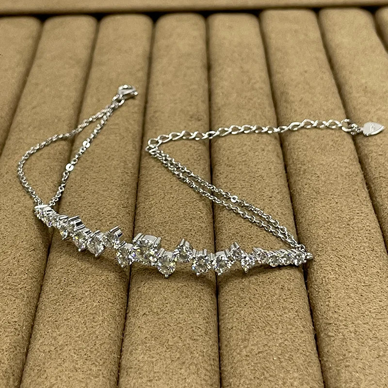 Lnngy Moissanite Bracelet With Certificate 925 Sterling Silver Adjustable Double Chain Bracelets for Women Wedding Jewelry Gift