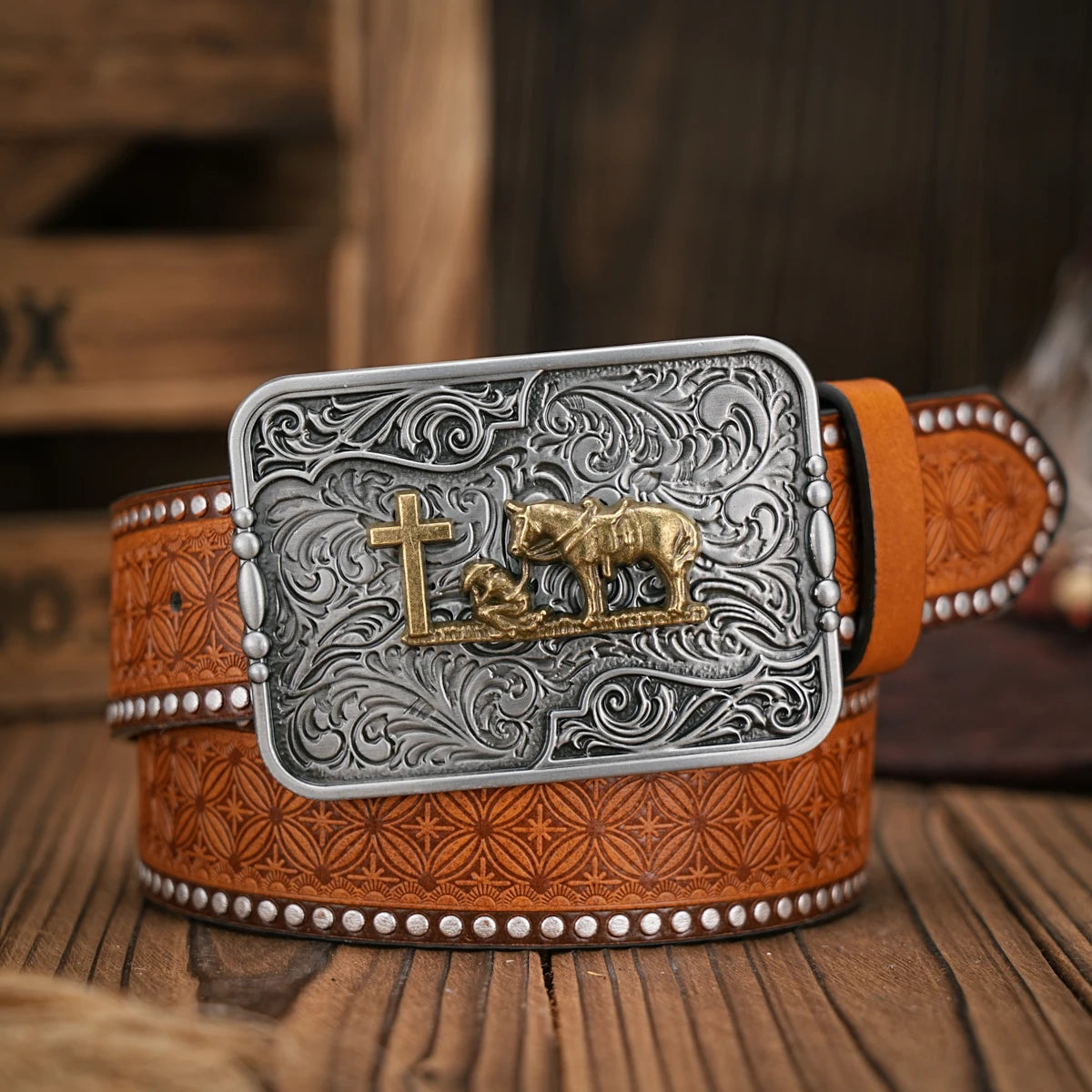 Men - Women - Western Denim - pu leather - Belt - Vintage jeans with needle buckle brown belt