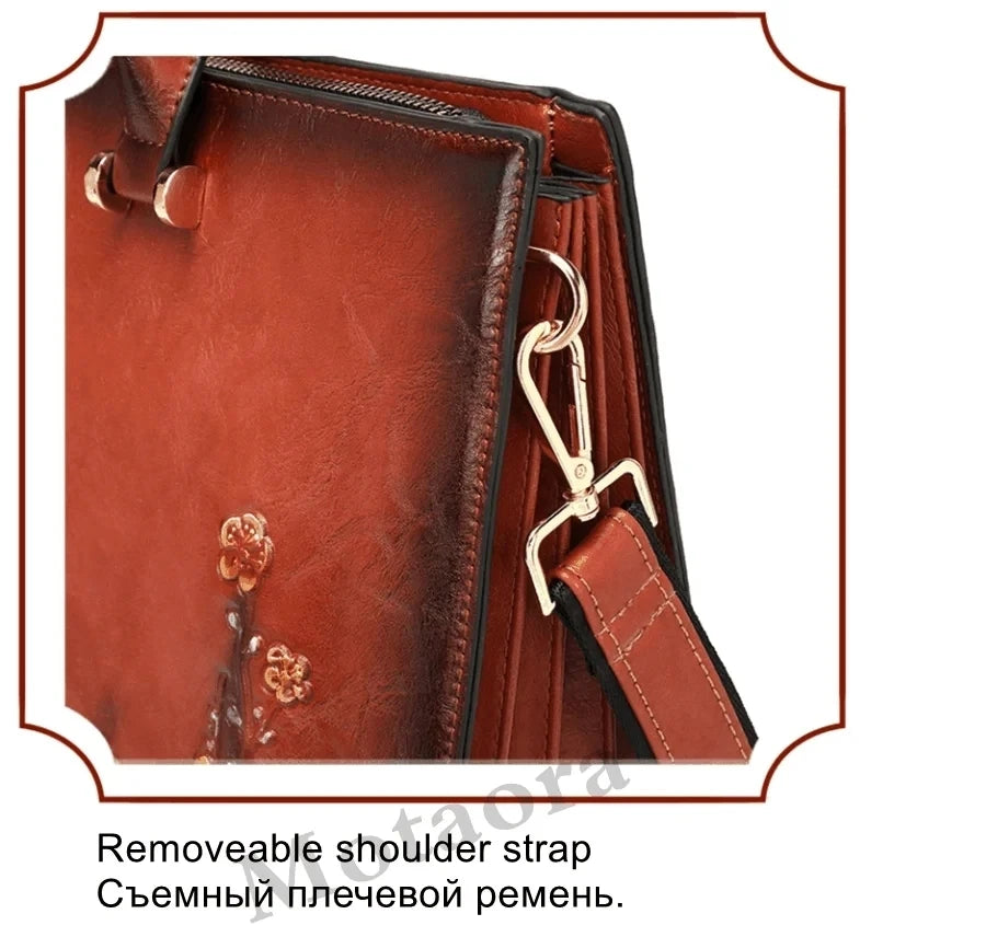 MOTAORA Vintage Embossed Women Shoulder Bag Leather Top-handle Bags Ladies Large Capacity Messenger Bags Floral Female Tote Bag