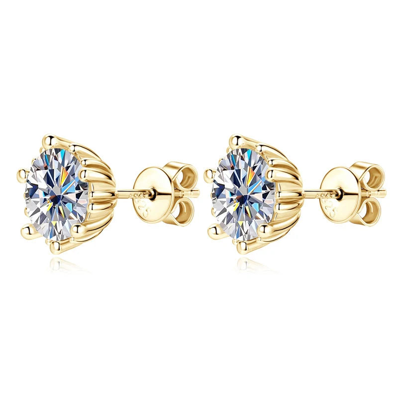 Lnngy Single 2.0ct Moissanite Stud Ear Women 925 Sterling Silver Fashion Earrings For Wedding Engagement Elegant Jewelry Gift
