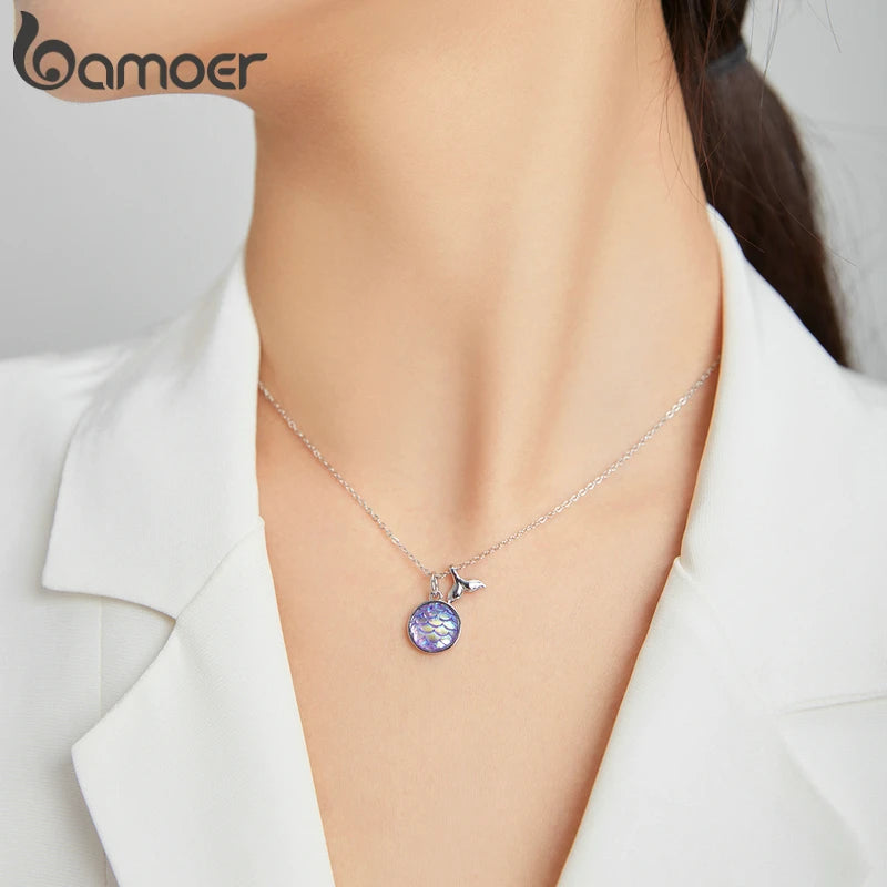 Bamoer 925 Sterling Silver Purple Fish Jewelry Set Happy Tropical Litte Fish Earrings Necklace for Women Fashion Jewelry SCE1028