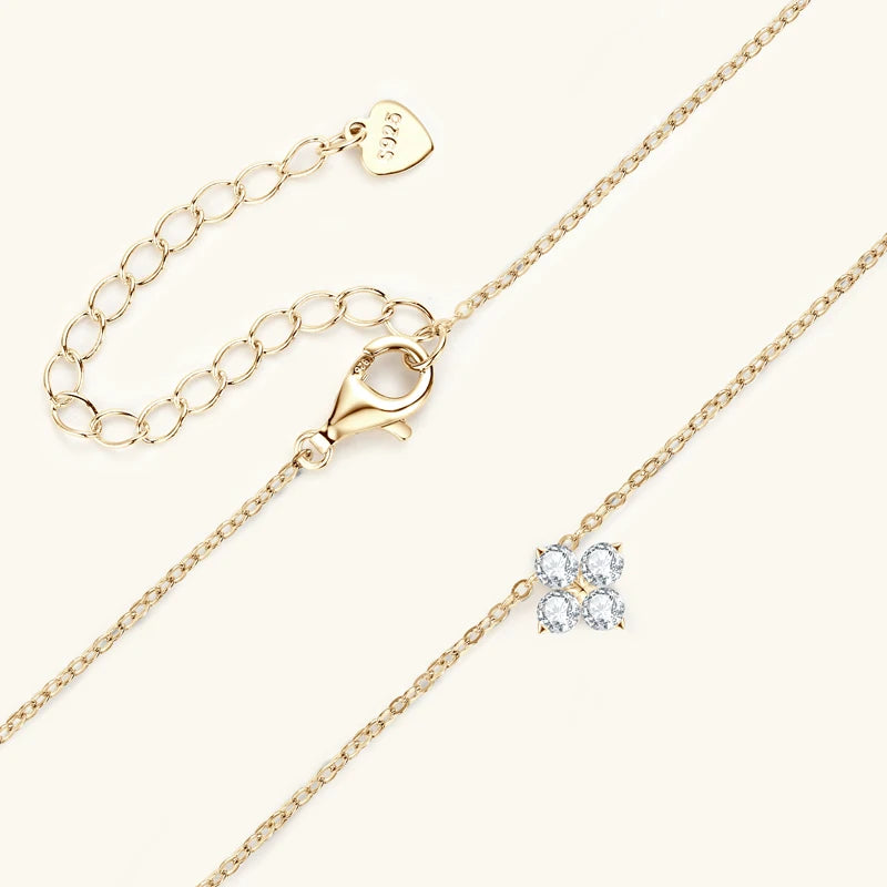 Lnngy 925 Sterling Silver Four Leaf Clover Pendant Necklace Bracelet 3mm 0.1ct Moissanite Stud Earring For Women Jewelry Set