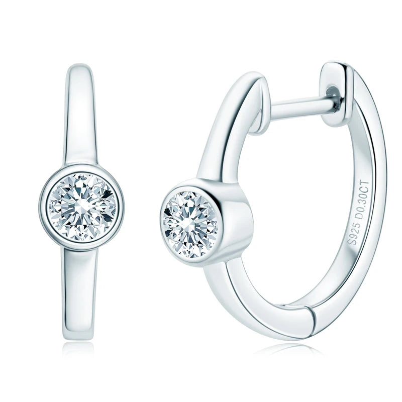 Lnngy Sterling Silver Earrings 925 Exquisite Bezel Setting 4MM 0.3CT Moissanite Hoop Earring For Women Temperament Fine Jewelry