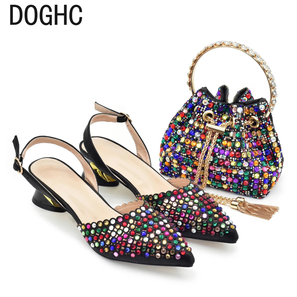 Baldauren Women’s Slingback Pumps & Matching Bag Set – Italian Style Crystal Heels for African Party & Wedding (EU 37-43)