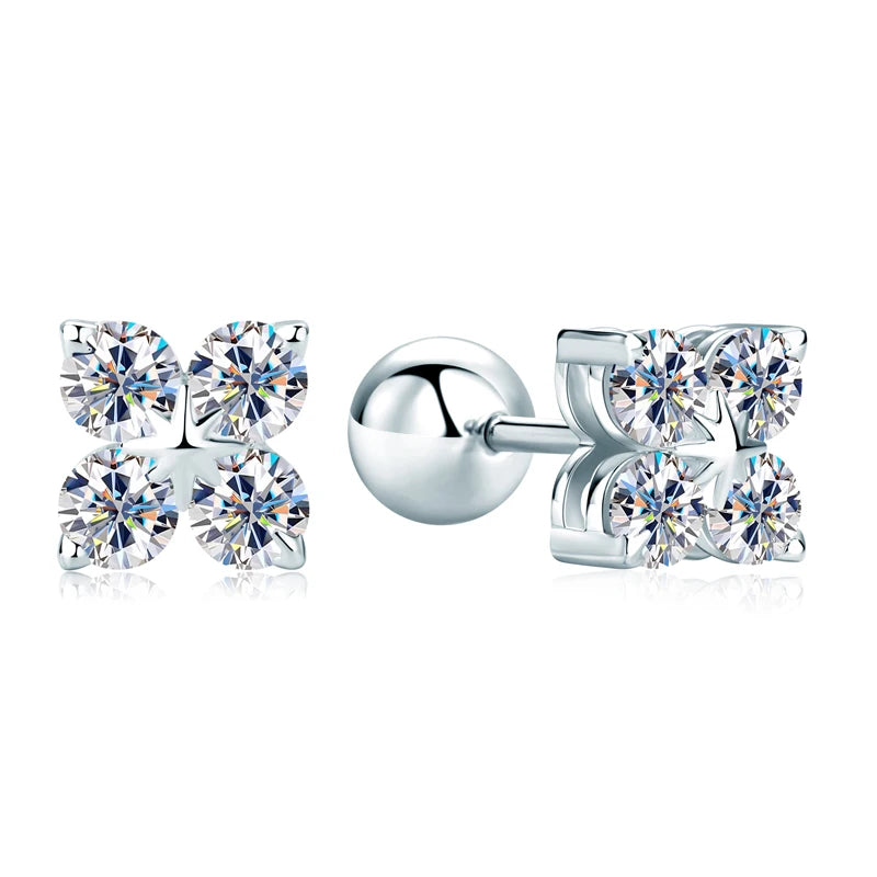 Lnngy Certifited 925 Sterling Silver Four Leaf Clover Earrings Jewelry Set For Women 3MM Moissanite Earring Pendant Necklace