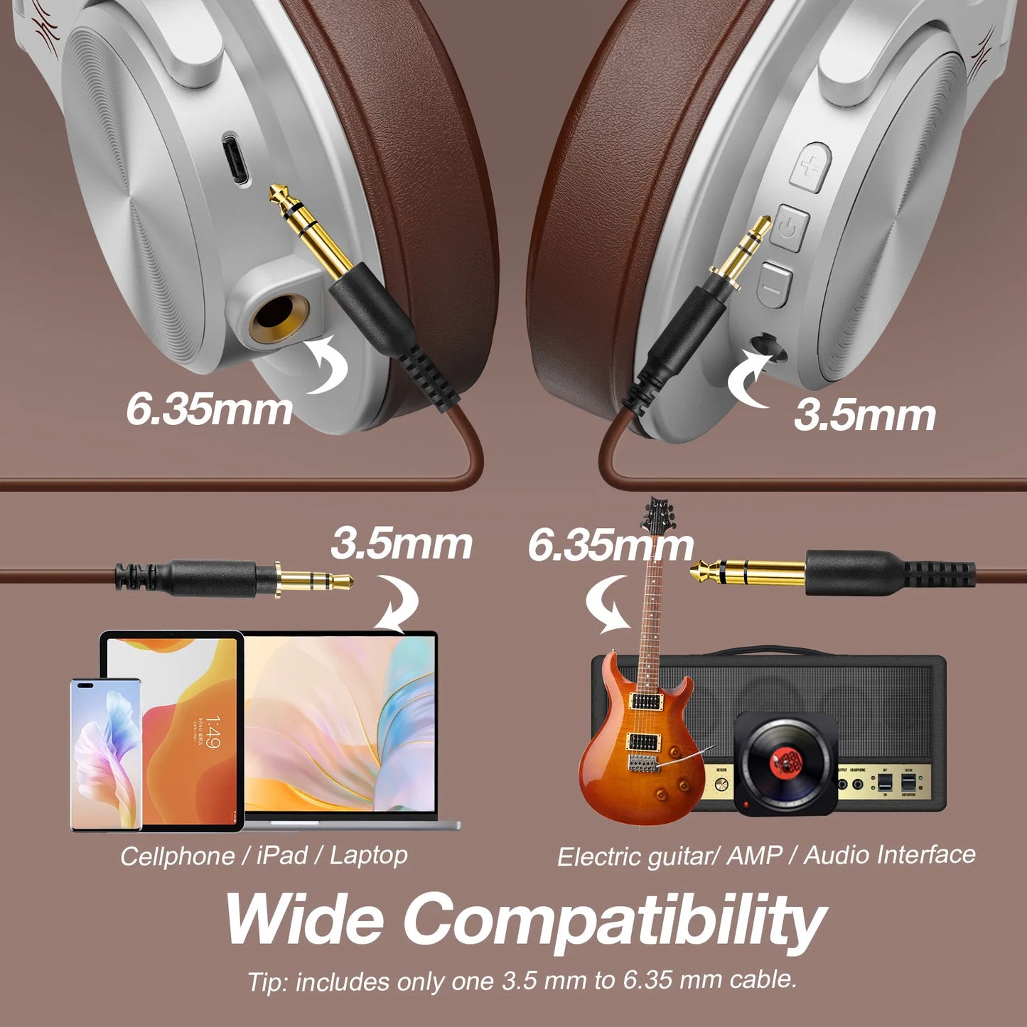 Oneodio A70 Fusion Wired + Wireless Bluetooth 5.2 Headphones For Phone With Mic Over Ear Studio DJ Headphone Recording Headset