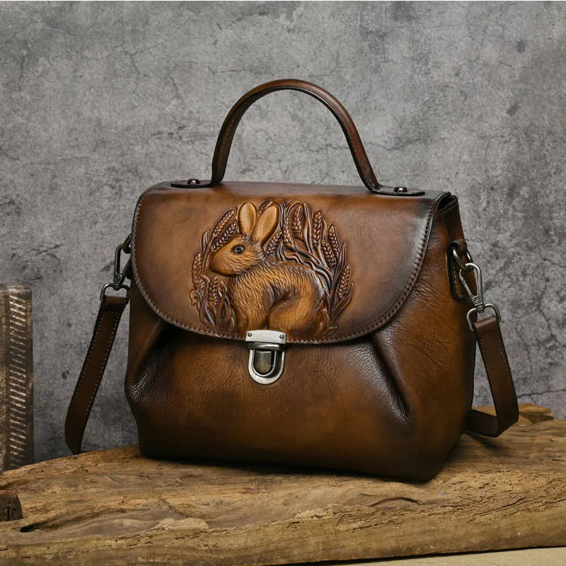 MOTAORA Vintage Handbags For Women Genuine Leather Shoulder Bags 2025 Woman Bag Rabbit Embossed Handmade Luxury Designer Handbag