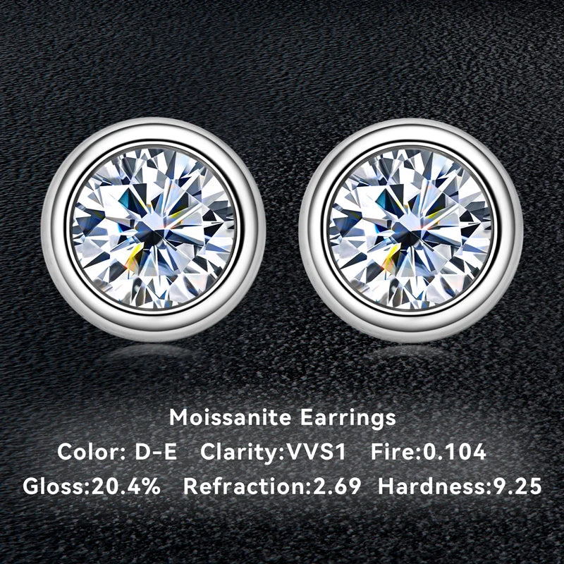 Lnngy 925 Sterling Silver Stud Earring D-Color 5mm 6.5mm Round Cut Bezel Moissanite Simple Bubble Earrings For Women Jewelry