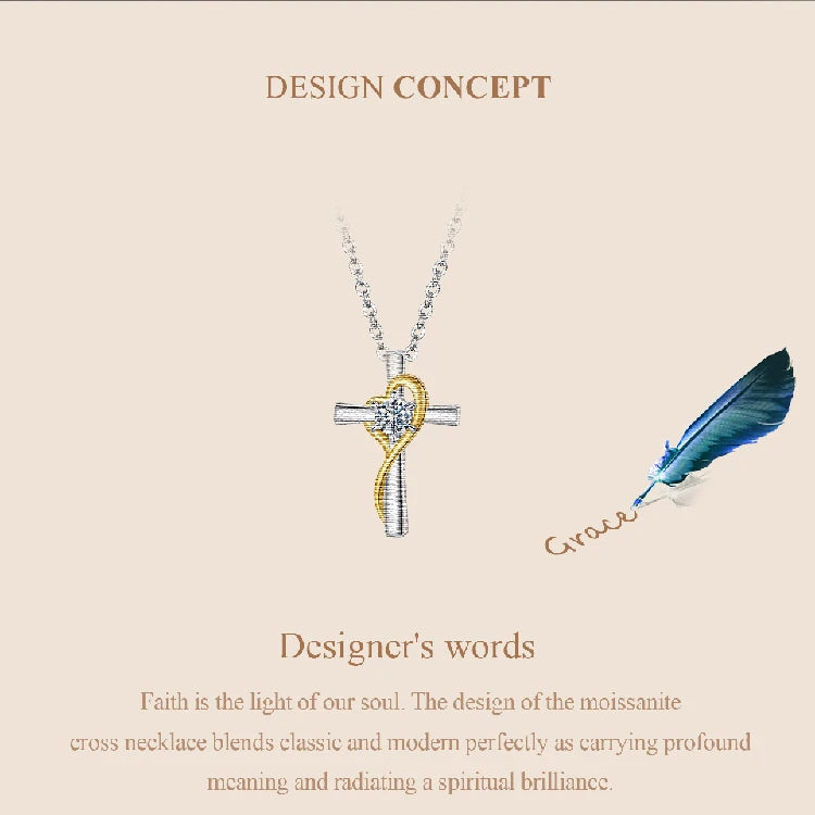 BAMOER Moissanite Cross Necklace Two-tones Gold Plated Pendant Necklace for Women 925 Sterling Silver Faith Jewelry