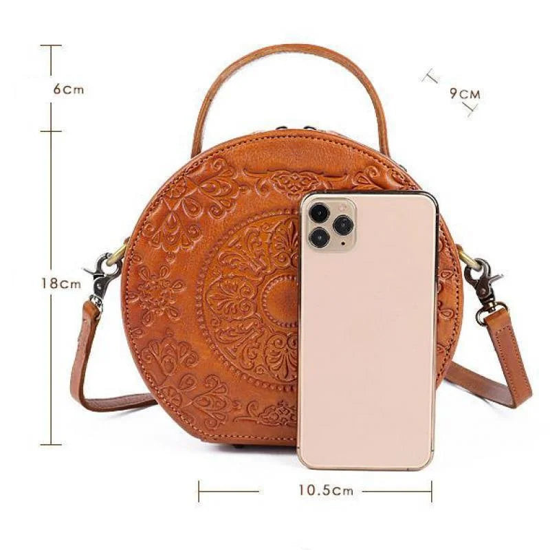 MOTAORA Retro Circular Women Luxury Handbag Genuine Leather Shoulder Messenger Crossbody Bags For Woman Totem Small Bag New