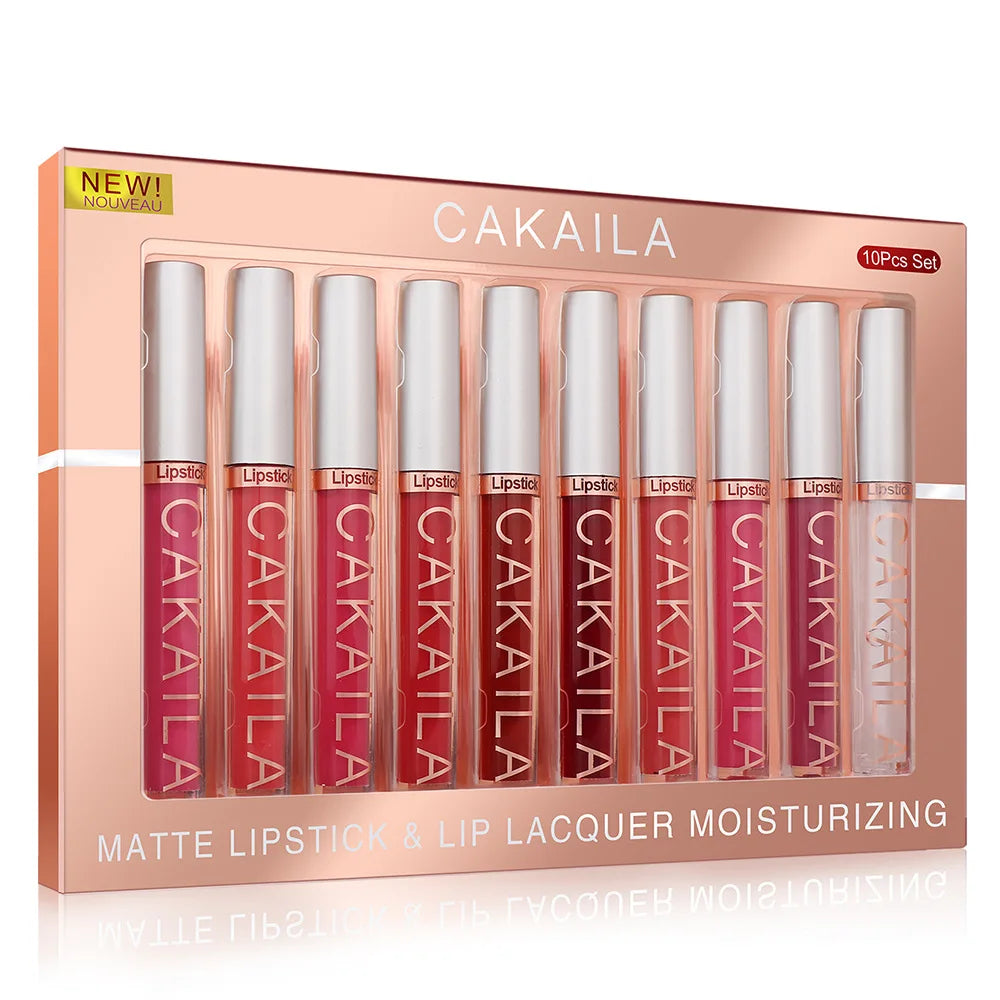CAKAILA 10pcs/set Nude Lip Gloss Matte Velvet Lipstick Waterproof Long-lasting Liquid Lipstick Women Moist Lip Tint