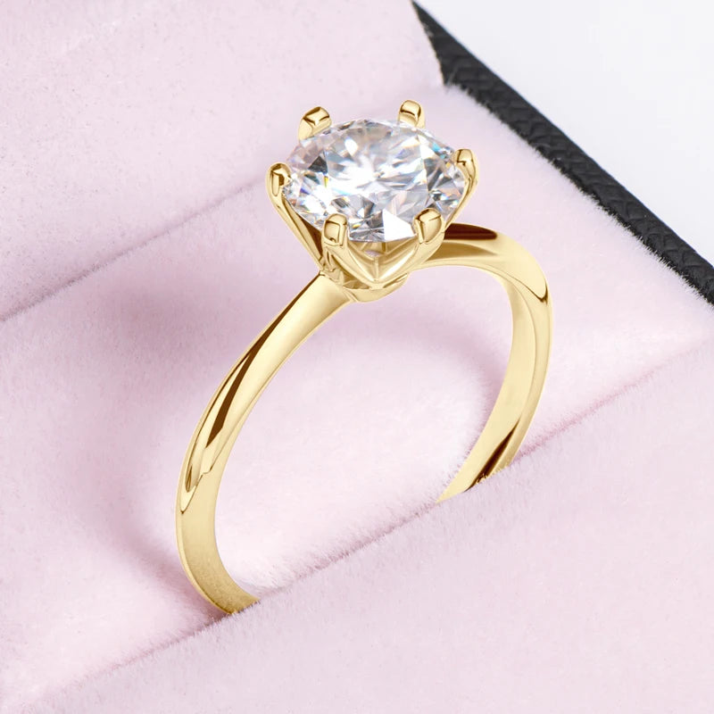 Lnngy 8MM 2CT Moissanite Ring With Certificate 925 Sterling Silver Solitaire Rings for Women Girls Sparkling Wedding Bands Gift