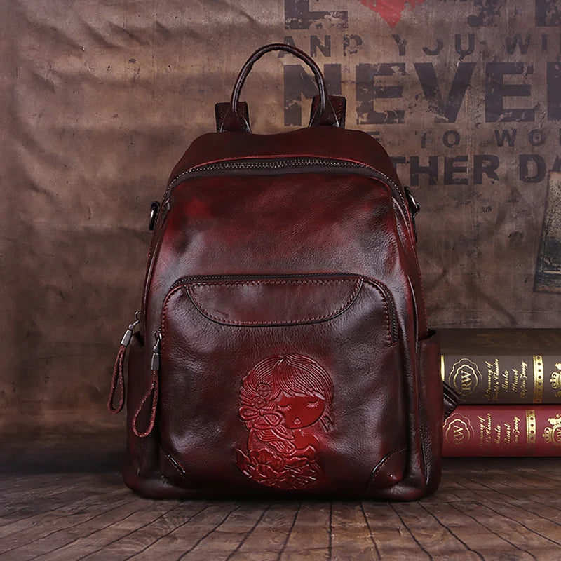MOTAORA 2025 Leather Women's Bag Retro Embossing Backpack For Ipad Book Travel Handbag Female Shoulder Bag Vintage Messenger Bag